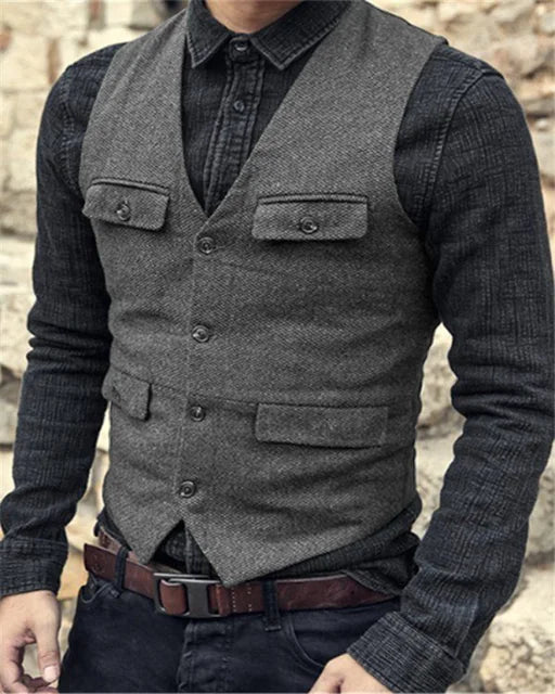 Levoire | Col Montant Sans Manches Coupe Ajustée Gilet De Costume Gris foncé
