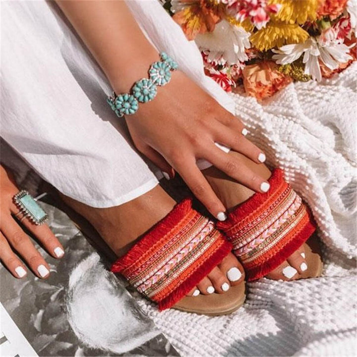 Levoire | Sandales, Style Boho, Plat, Sandales, Chaussures D'Été Rouge