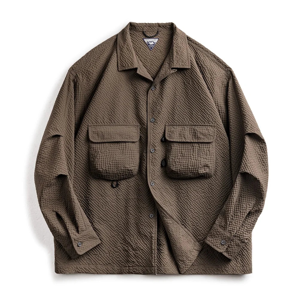 Levoire | Chemise En Seersucker Sans Tirage Avec Col Cubain Café