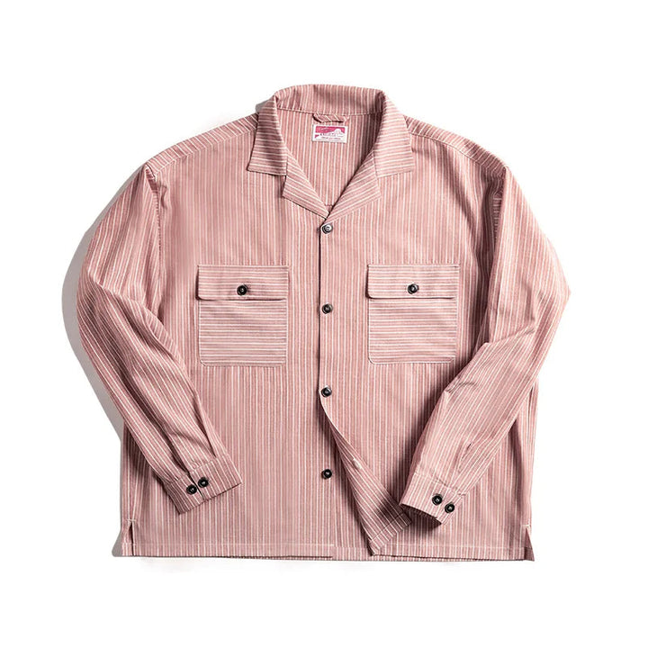 Levoire | Chemise Rayée Vintage Avec Col Cubain Rosa