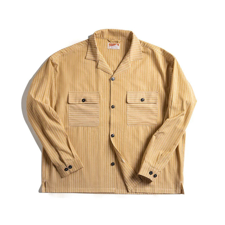 Levoire | Chemise Rayée Vintage Avec Col Cubain Jaune