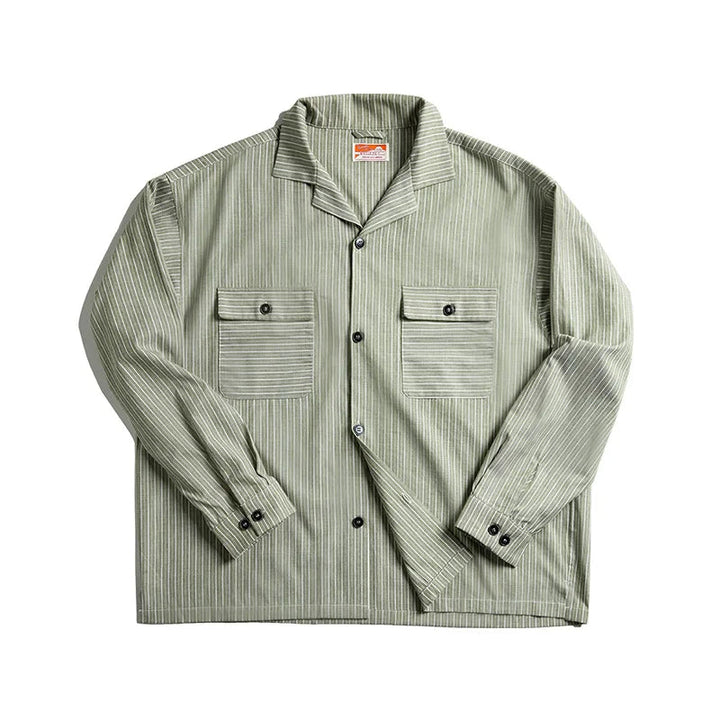 Levoire | Chemise Rayée Vintage Avec Col Cubain Vert