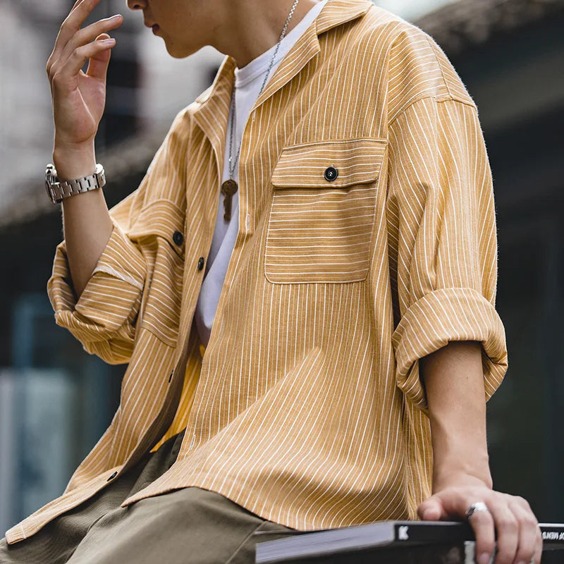 Levoire | Chemise Rayée Vintage Avec Col Cubain