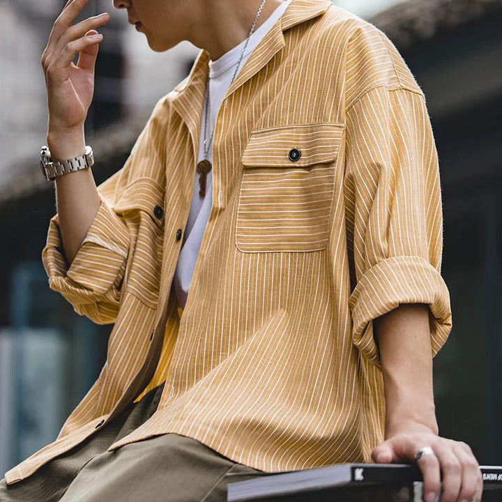 Levoire | Chemise Rayée Vintage Avec Col Cubain