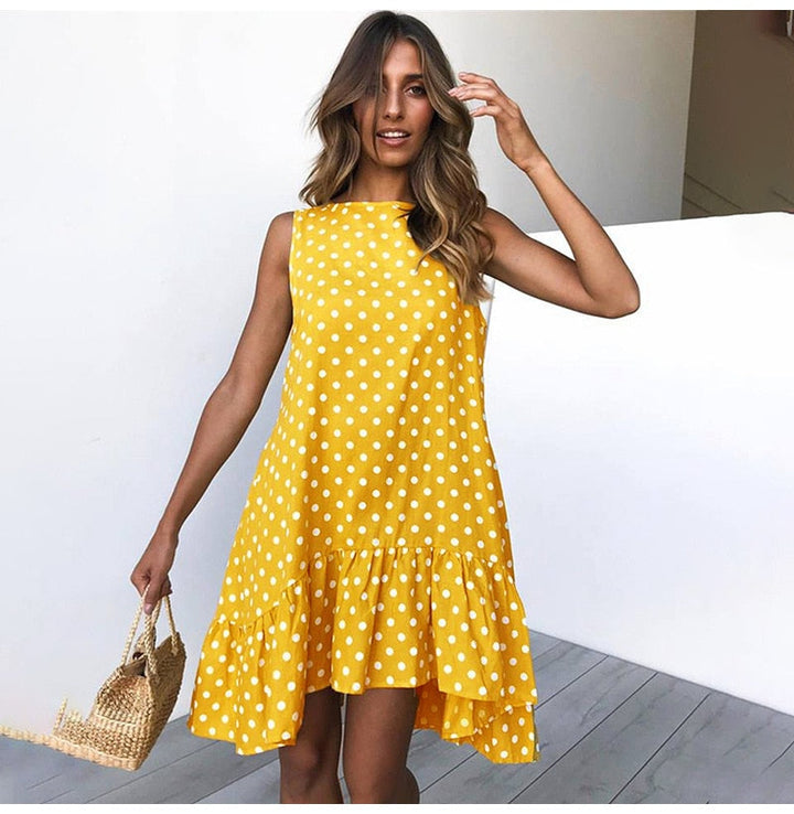 Levoire | Mühelos Chic : Adoptez Le Confort Avec Notre Robe À Pois Décontractée Jaune