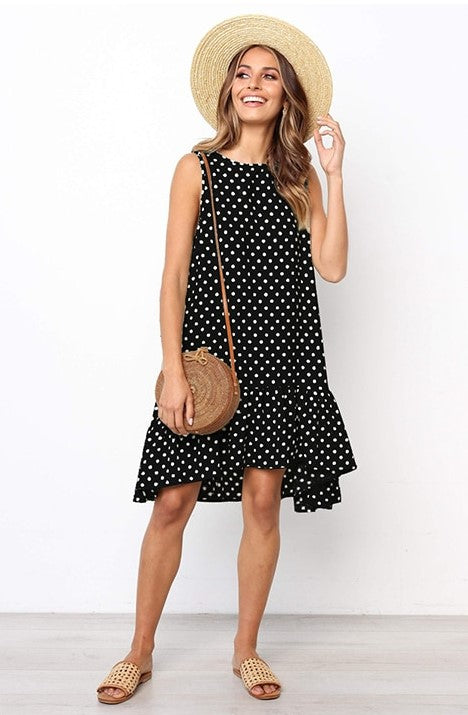 Levoire | Mühelos Chic : Adoptez Le Confort Avec Notre Robe À Pois Décontractée Noir