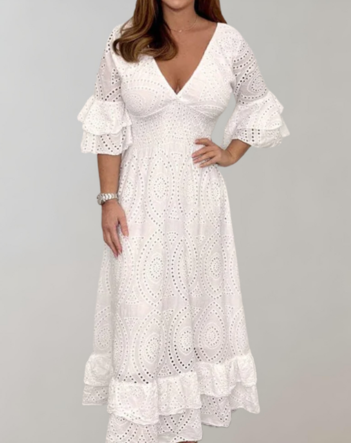 Levoire | Robe D'Été À Décolleté En V Décontractée Légère Robe Blanc