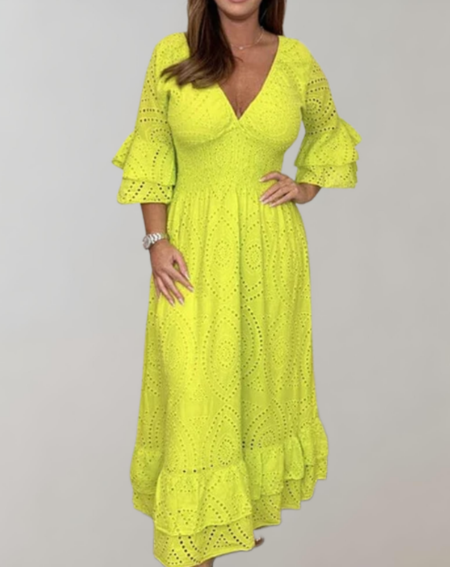 Levoire | Robe D'Été À Décolleté En V Décontractée Légère Robe Jaune