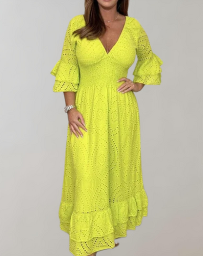 Levoire | Robe D'Été À Décolleté En V Décontractée Légère Robe Jaune