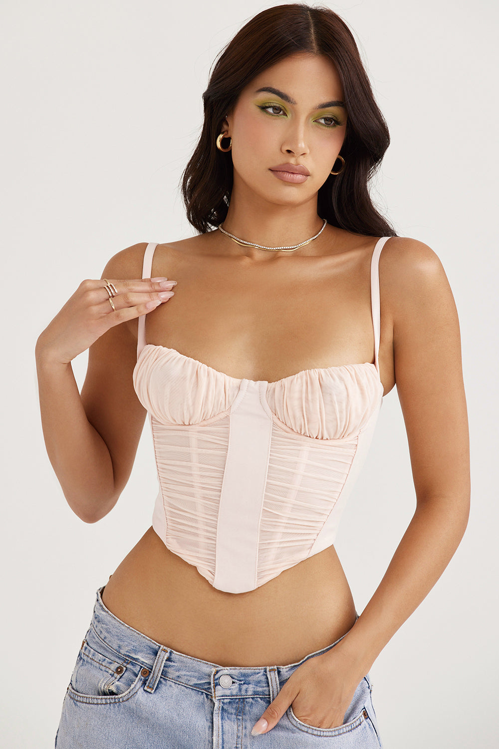Levoire | Corset Pêche Rassemblé Avec Des Détails Romantiques