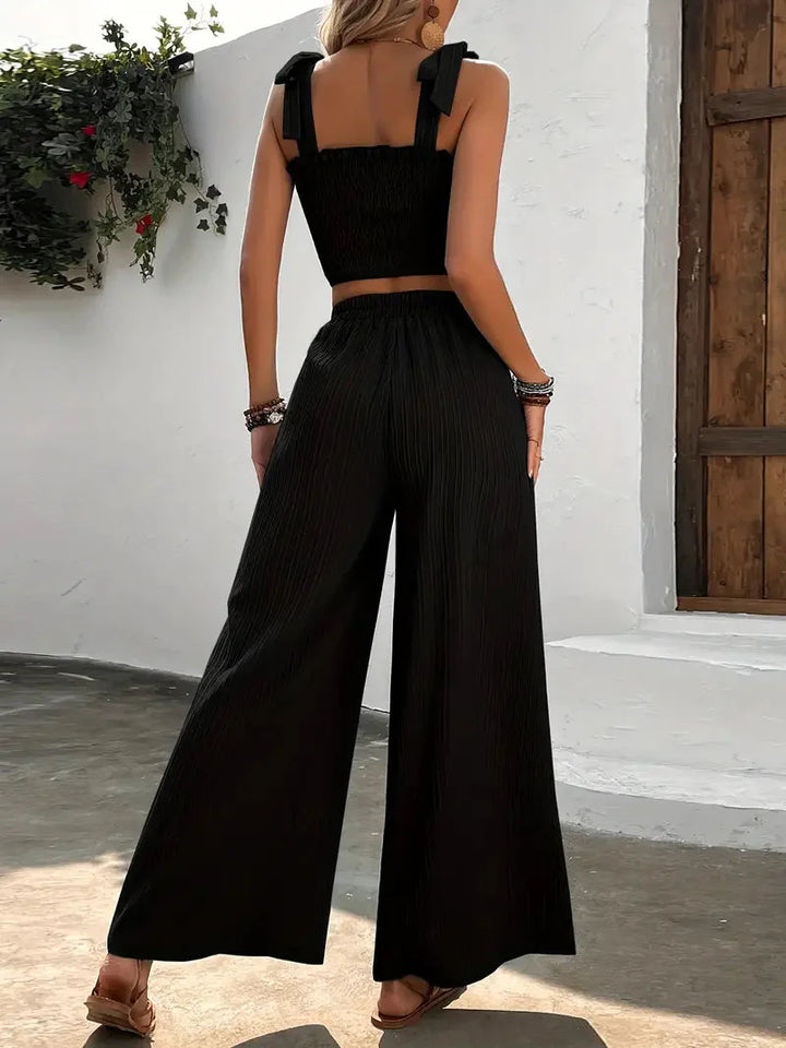 Levoire | Ensemble Deux Pièces Tenue Femme Avec Crop Top Et Pantalon À Jambe Large