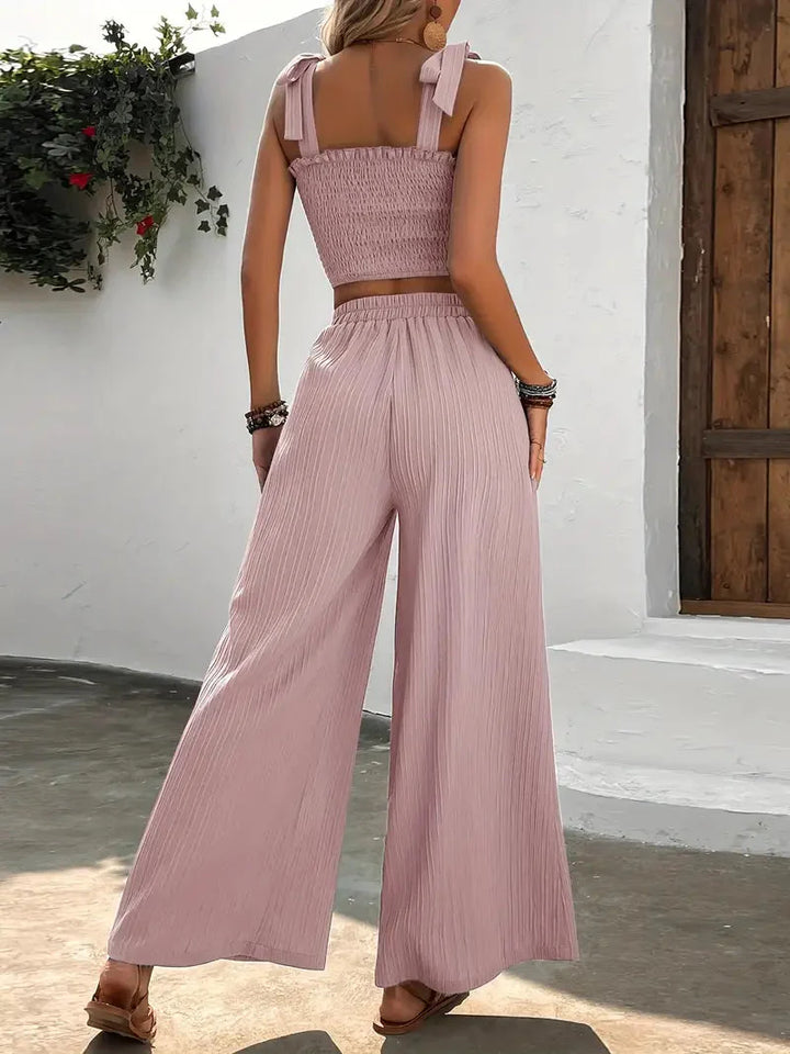 Levoire | Ensemble Deux Pièces Tenue Femme Avec Crop Top Et Pantalon À Jambe Large