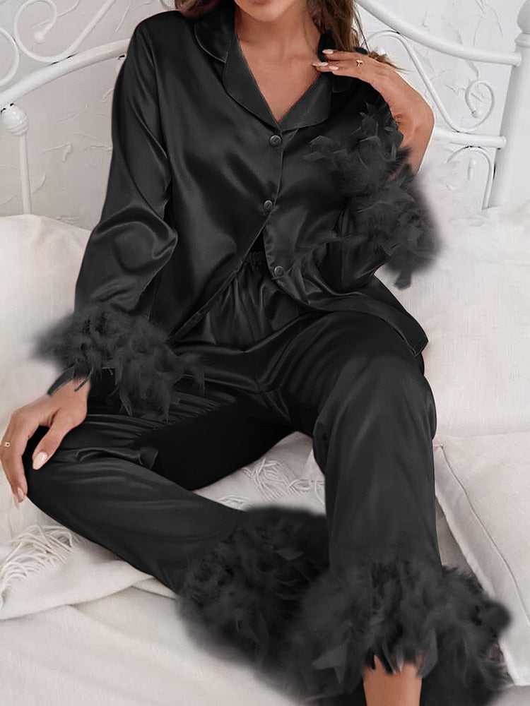 Levoire | Ensemble De Vêtements De Nuit En Satin Pour Femmes Noir