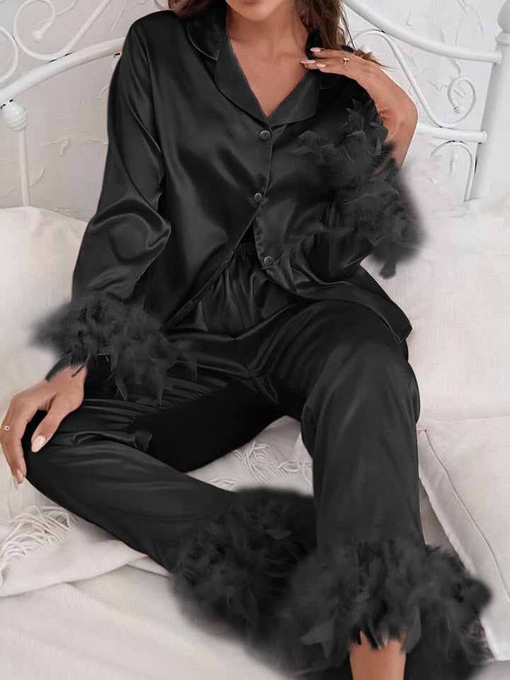 Levoire | Ensemble De Vêtements De Nuit En Satin Pour Femmes Noir
