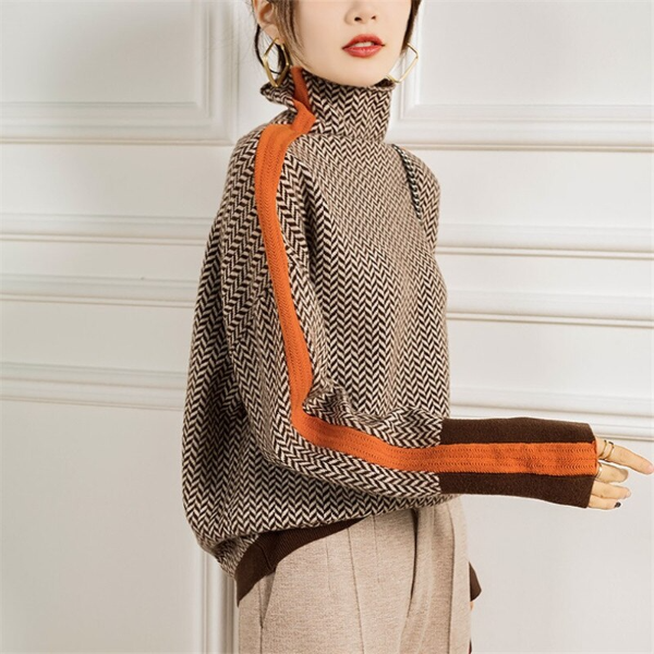Levoire | Pull À Col Montant Avec Des Rayures Contrastées Orange