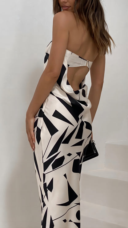 Levoire | Femme Robe longue décolletée à imprimé géométrique