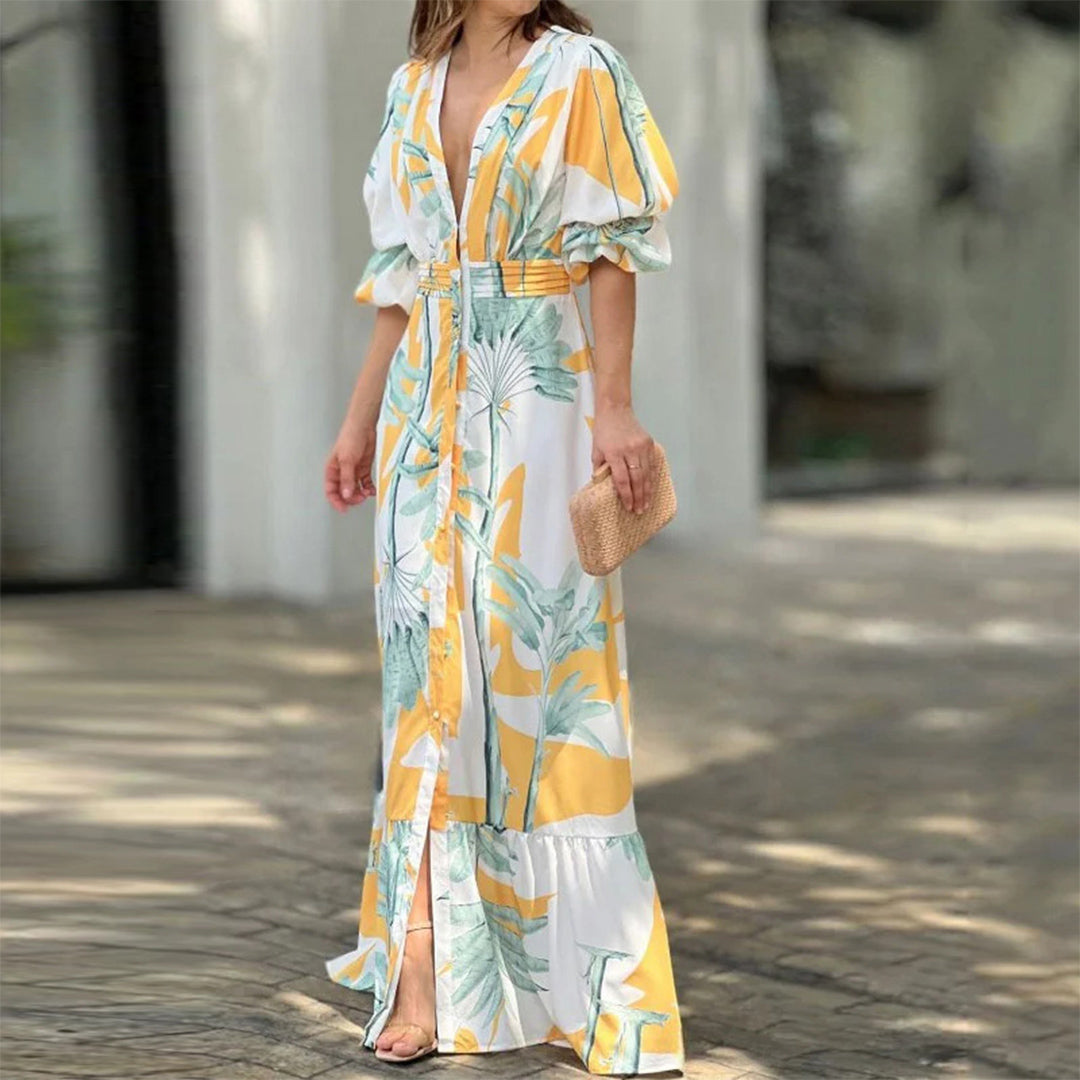 Levoire | Robe Maxi Plissée Élégante Avec Manches Bouffantes