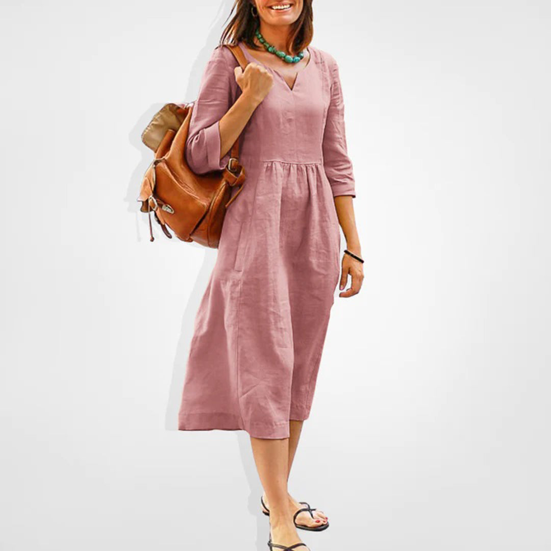 Levoire | Robe Midi Rose, Léger, Tissu Respirant, Style Polyvalent Rosa