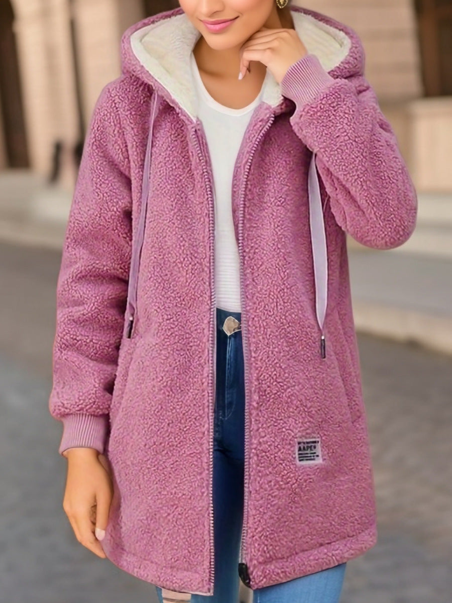 Levoire | Veste Polaire Longue Tendance Chaude À Capuche Pour Femmes Rosa