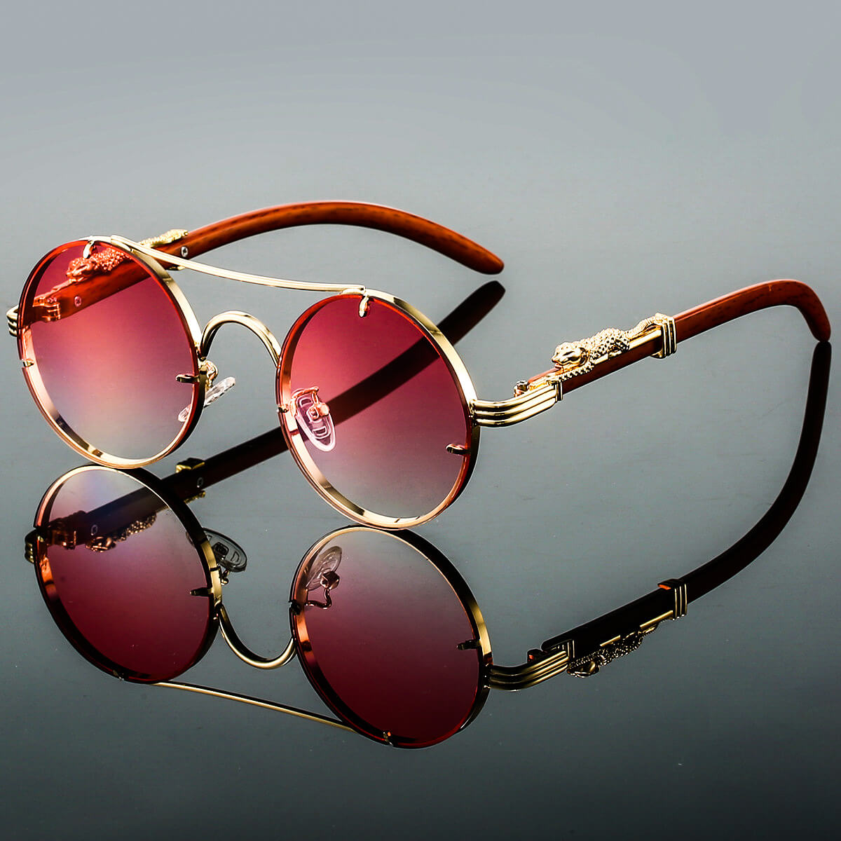 Levoire | Lunettes de soleil rétro en métal rond Rosa