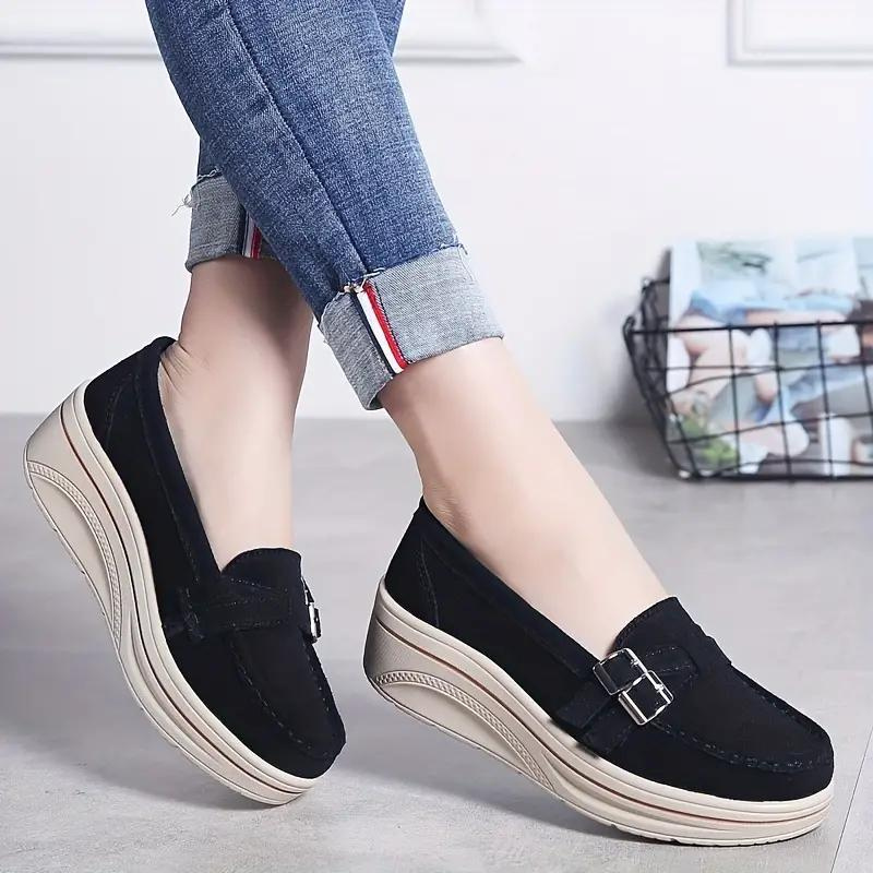 Levoire | Mocassins, Slip On, Boucle De Ceinture, Chaussures En Daim, Chaussures Pour Femmes Noir
