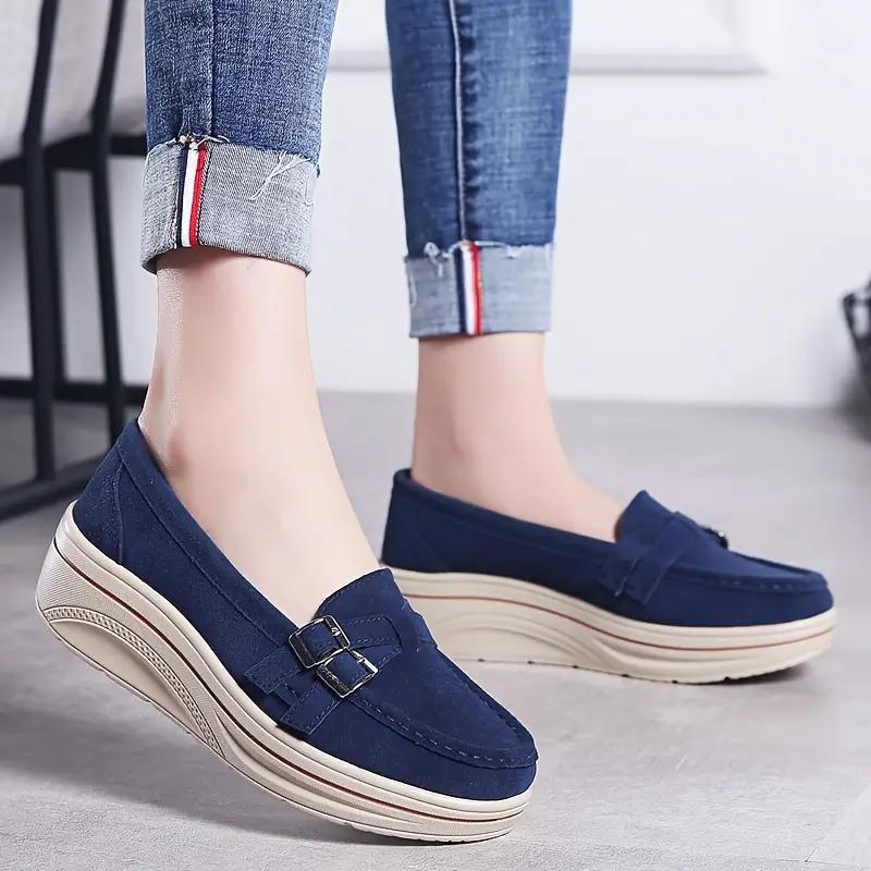 Levoire | Mocassins, Slip On, Boucle De Ceinture, Chaussures En Daim, Chaussures Pour Femmes Bleu