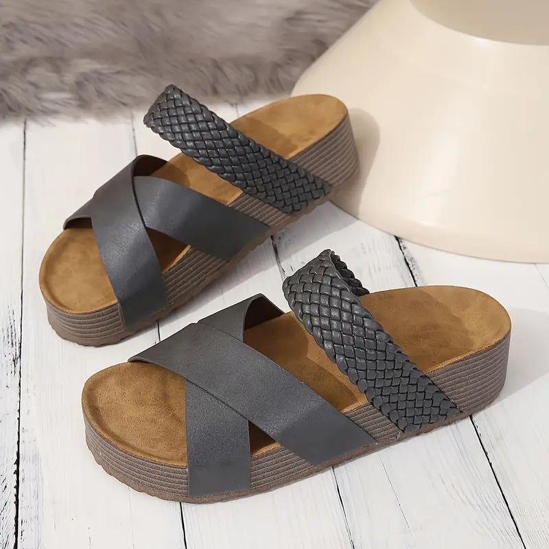 Levoire | Slip On Bande Croisée Chaussures D'Été Sandales Pour Femmes Gris