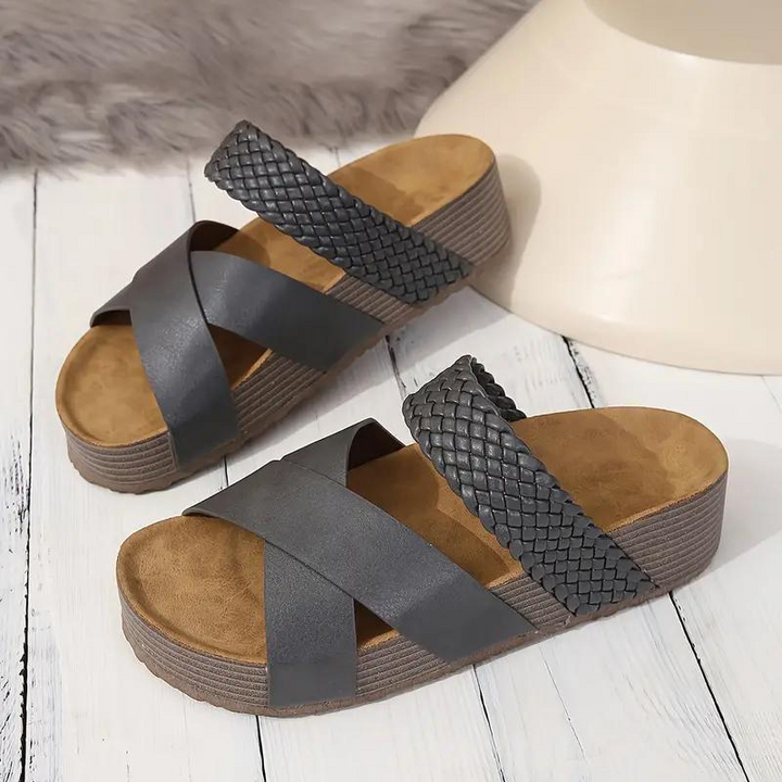 Levoire | Slip On Bande Croisée Chaussures D'Été Sandales Pour Femmes Gris