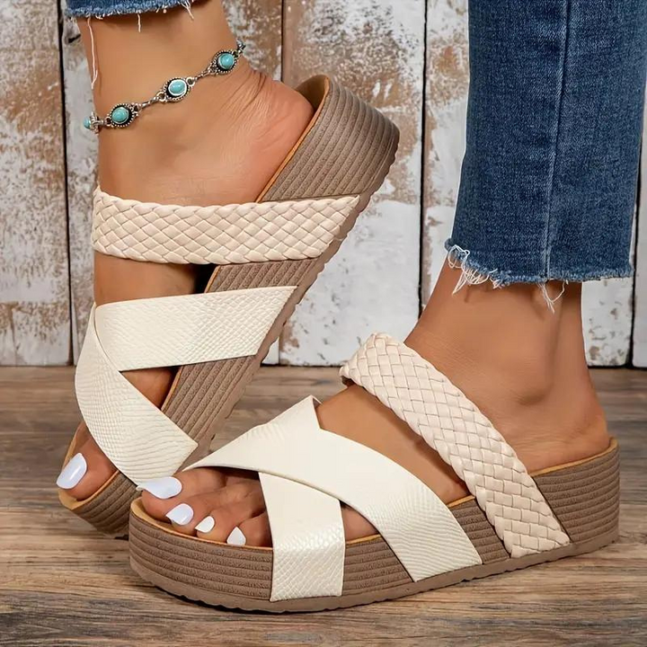 Levoire | Slip On Bande Croisée Chaussures D'Été Sandales Pour Femmes Blanc