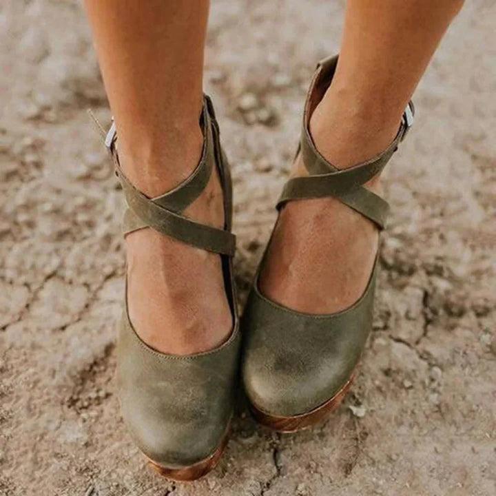Levoire | Band De Cheville À Talons Compensés Chaussures Pour Femmes Vert