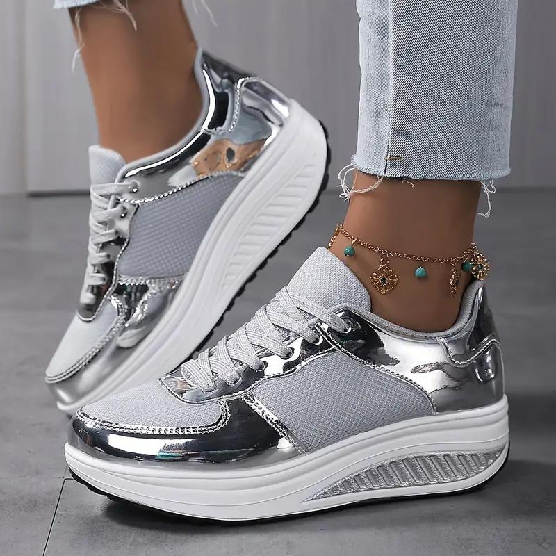Levoire | Baskets, Confortables, Chaussures À Lacets, Chaussures Pour Femmes, Baskets En Mesh Argent gris