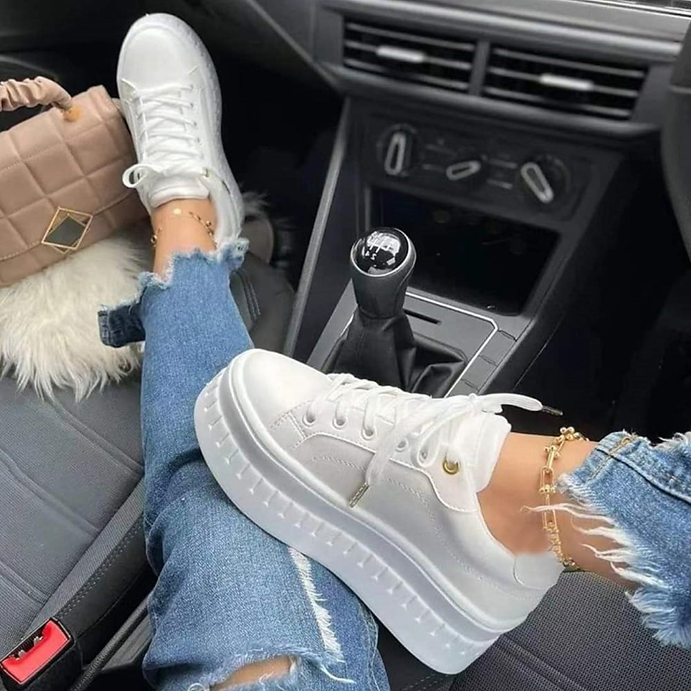 Levoire | Femme Chaussures À Lacets Confortables Avec Semelle Épaisse Blanc