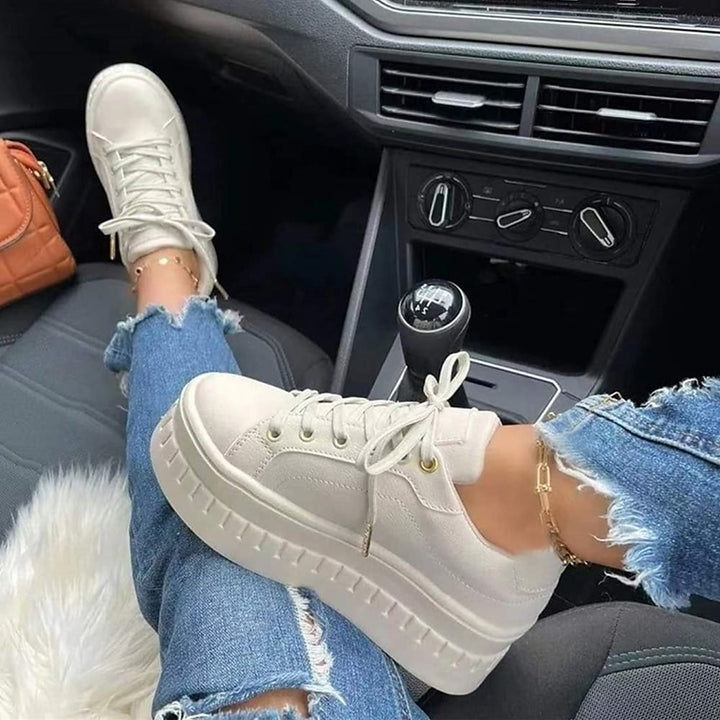 Levoire | Femme Chaussures À Lacets Confortables Avec Semelle Épaisse Crème