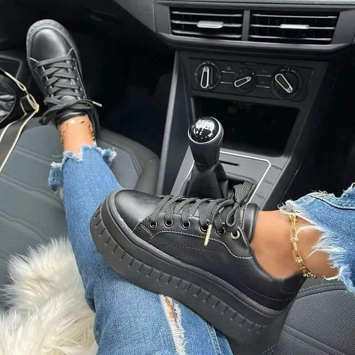 Levoire | Femme Chaussures À Lacets Confortables Avec Semelle Épaisse Noir