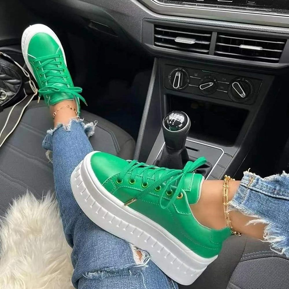 Levoire | Femme Chaussures À Lacets Confortables Avec Semelle Épaisse Vert
