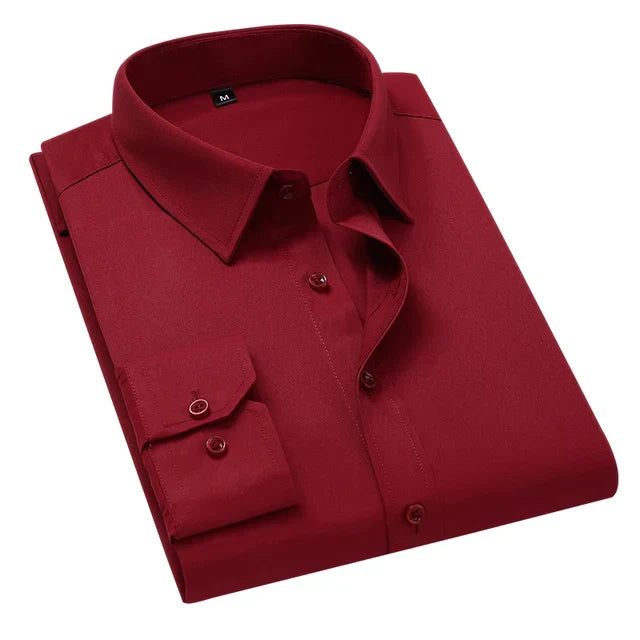 Levoire | Chemise Formelle À Manches Longues Pour Hommes Avec Poche Bordeaux