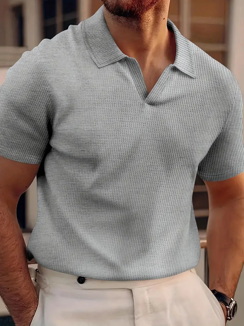 Levoire | T-Shirt Polo Pour Hommes Avec Manches Courtes Et Col En V Gris