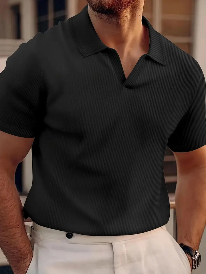 Levoire | T-Shirt Polo Pour Hommes Avec Manches Courtes Et Col En V Noir