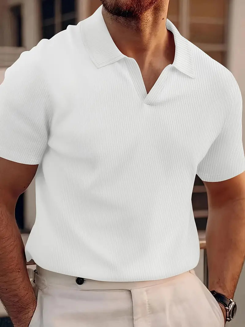 Levoire | T-Shirt Polo Pour Hommes Avec Manches Courtes Et Col En V Blanc