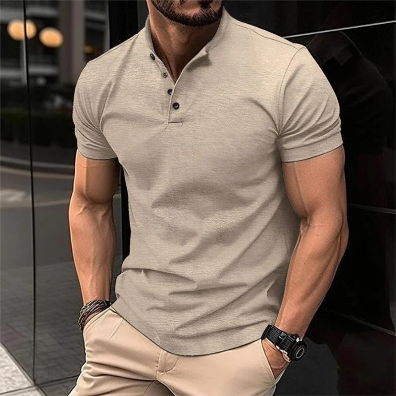 Levoire | Polo Shirt, Manches Courtes, Boutons, T-Shirt, Vêtements Pour Hommes Khaki