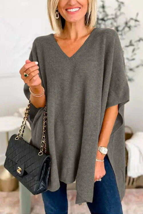 Levoire | Pull En Tricot À Manches Courtes Et Décolleté En V Pour Femmes Gris foncé