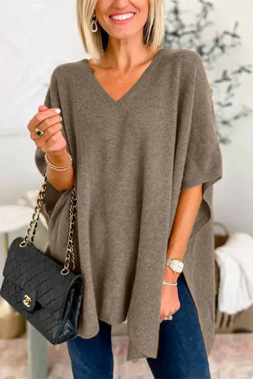 Levoire | Pull En Tricot À Manches Courtes Et Décolleté En V Pour Femmes Café