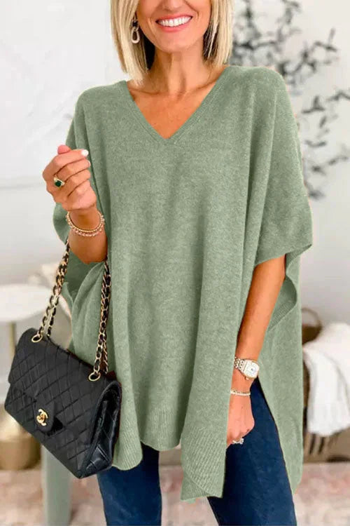 Levoire | Pull En Tricot À Manches Courtes Et Décolleté En V Pour Femmes Sauge