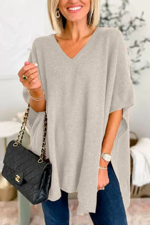 Levoire | Pull En Tricot À Manches Courtes Et Décolleté En V Pour Femmes Gris clair