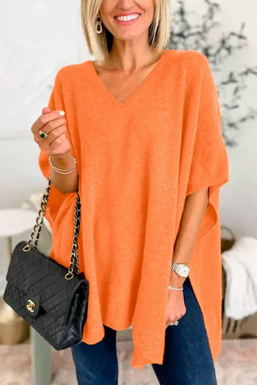 Levoire | Pull En Tricot À Manches Courtes Et Décolleté En V Pour Femmes Orange