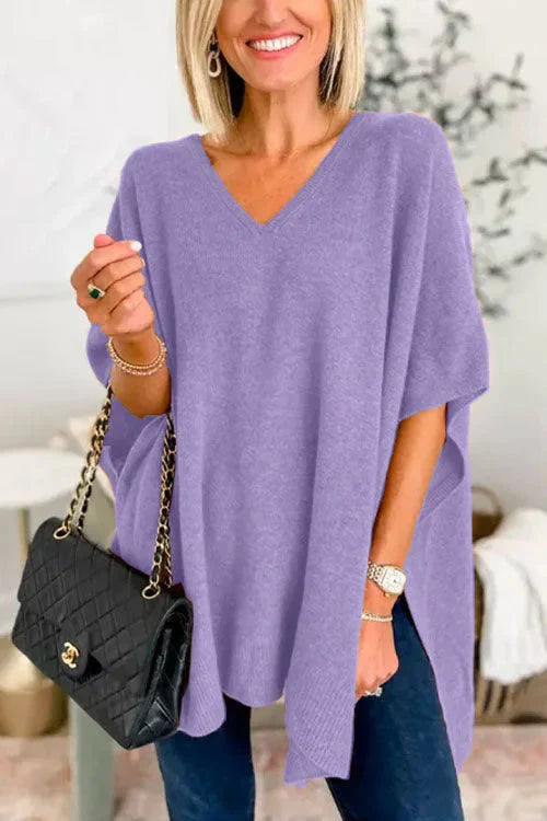 Levoire | Pull En Tricot À Manches Courtes Et Décolleté En V Pour Femmes Lilas