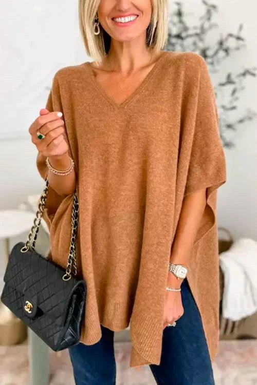Levoire | Pull En Tricot À Manches Courtes Et Décolleté En V Pour Femmes Chameau