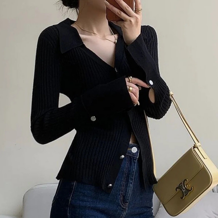 Levoire | Style Uni Veste Tricotée Noir