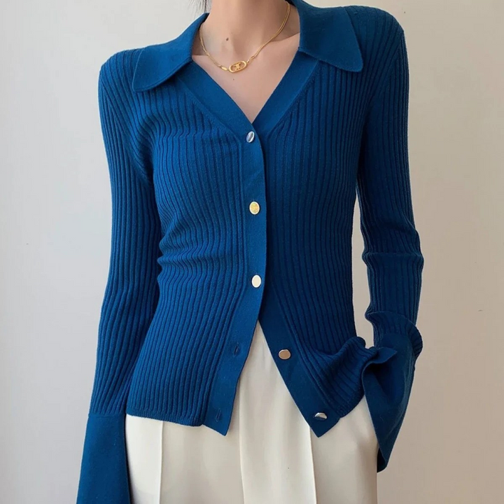 Levoire | Style Uni Veste Tricotée Bleu