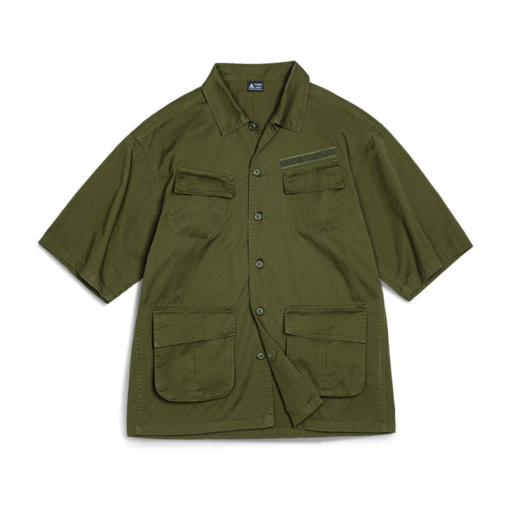 Levoire | Chemise De Travail Vintage Avec Quatre Poches Et Manches Courtes Vert